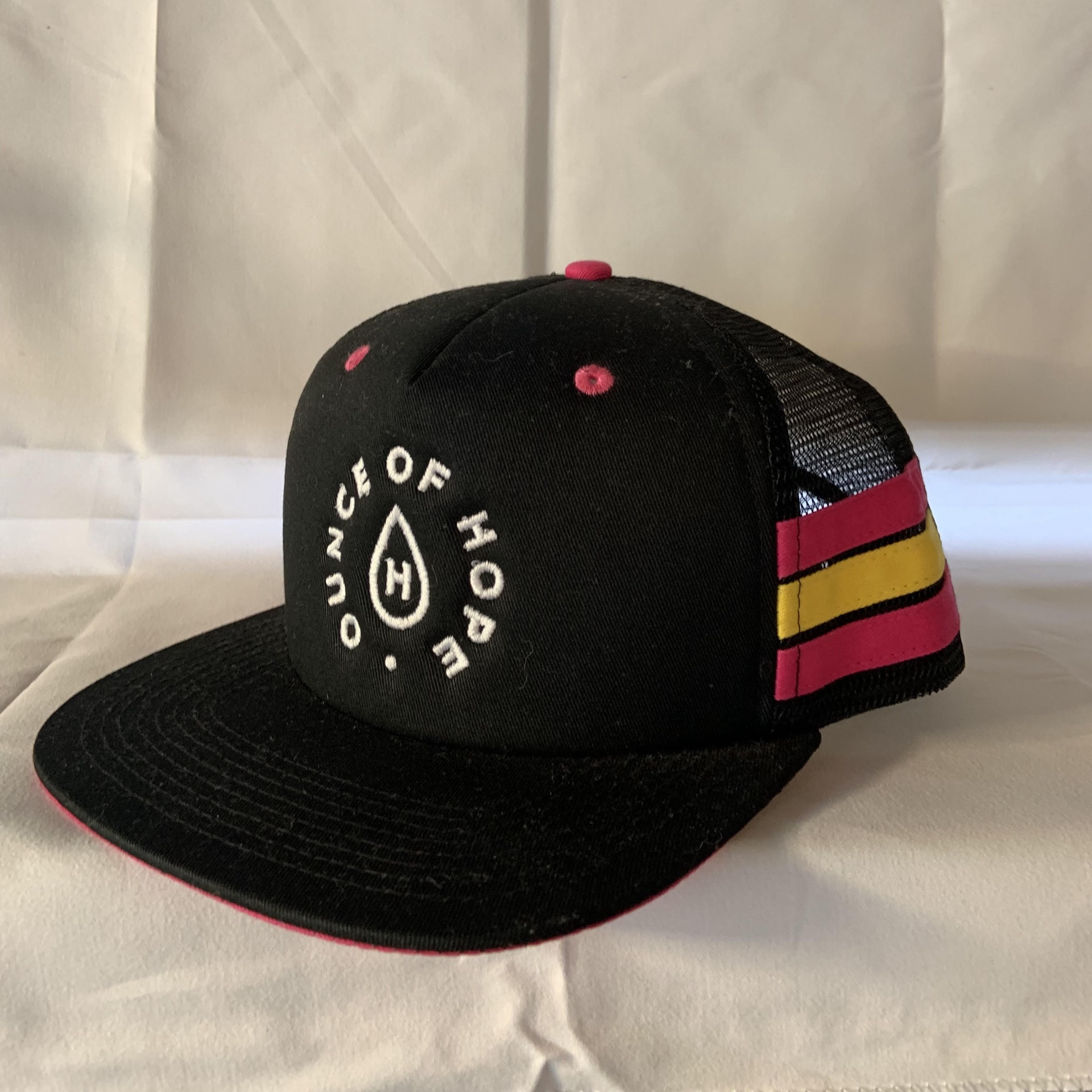 Trucker Hat / Black / Pink & Yellow Stripes